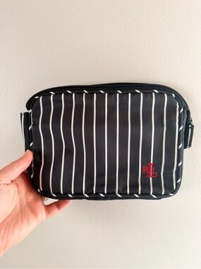 Lauren Ralph Lauren Black & White Stripe RLL Cosmetic Makeup Pouch